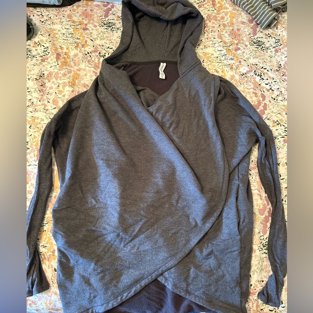 Athleta Gray Hooded Wrap Sweater